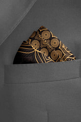 Black Wolf - BLACK AND GOLD ORNAMENT SILK POCKET SQUARE - BLACK - SILK - 1 Piece